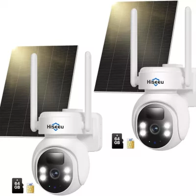 Hiseeu No WiFi Security Camera, 2 Pack 4G Cellular Security Cameras