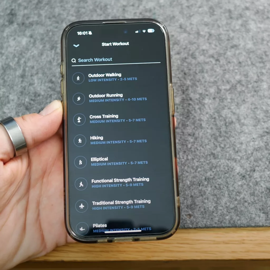 Ultrahuman Ring Air App 2 Showing Workout Type