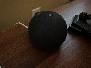 Amazon Echo Dot on Shelf to show its convenient location - hands-free convenience.