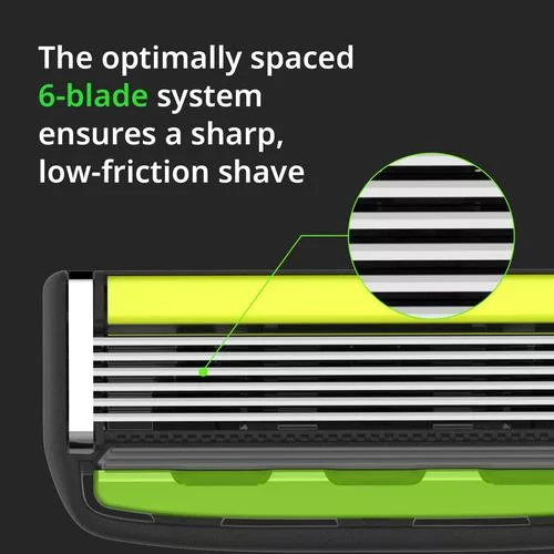 Dorco Pace 6 Pro Razor for Men detailed specs – 3D pivoting head, curved blades, and soothing lubricating strips