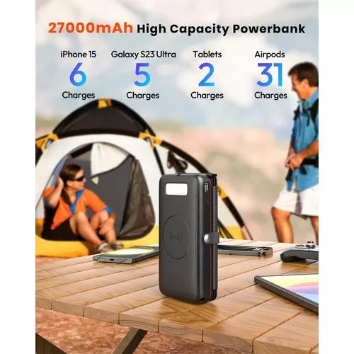 FEELLE Solar Charger Power Bank specs – foldable solar panels, 22.5W fast charging, 15W wireless charging