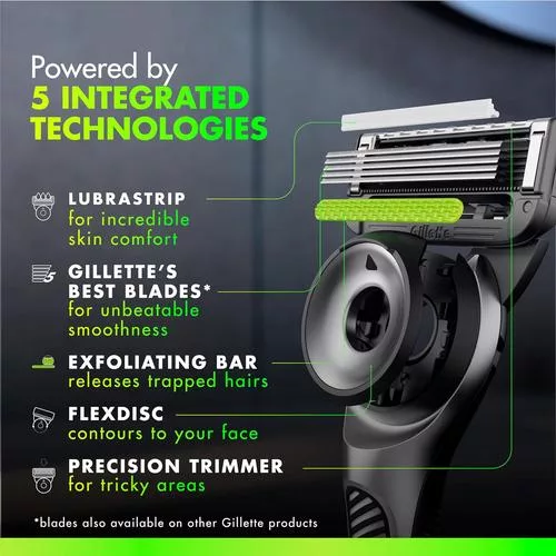 Gillette Razor Set for Men - best Gillette razor with built-in exfoliating bar, Gillette razor blades, and Gillette labs razor technology