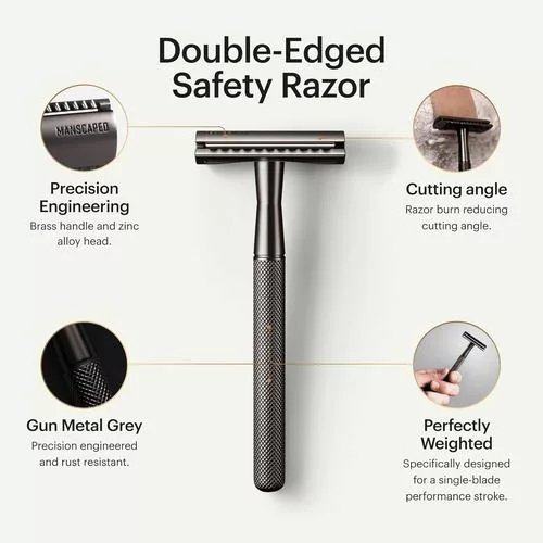 MANSCAPED The Plow 2.0 Razor for Men detailed specs – premium safety razor with brass handle and precision cutting