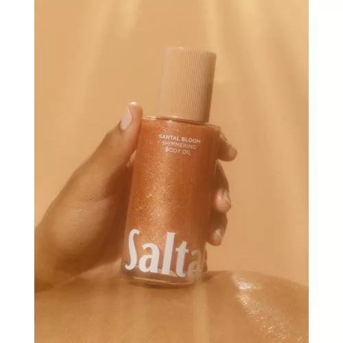Saltair Shimmering Body Oil detailed view, hydrating vegan body oil for radiant, glowing skin