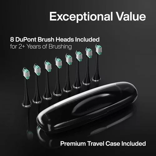 Box contents: brush, base, 8 heads, travel case