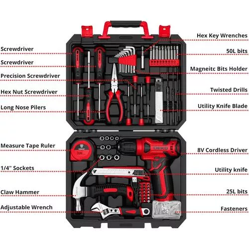 DEKOPRO Drill Set tools laid out - versatile and ergonomic design for home DIY projects