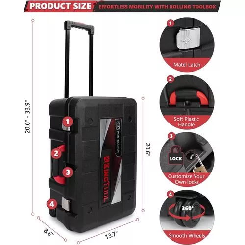 KINGTOOL tool set dimensions showing its compact yet spacious design for DIY tasks