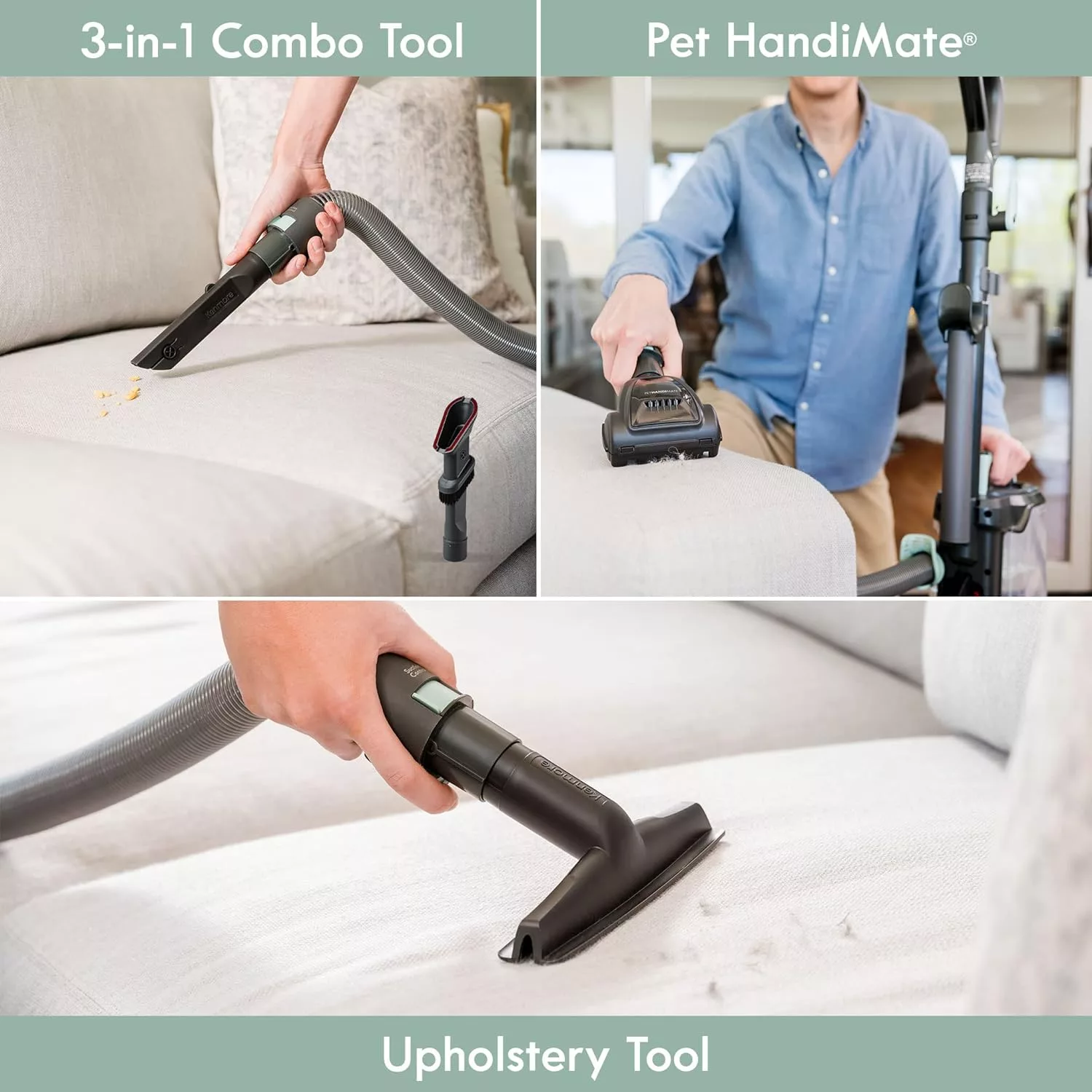 Kenmore DU1275 included tools: Pet HandiMate, upholstery tool, 3‑in‑1 combination tool