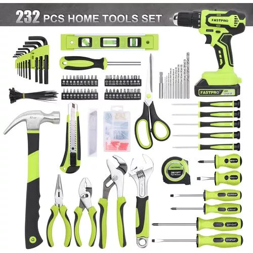 Contents of FASTPRO 232-Piece tool set - complete kit for all your DIY needs