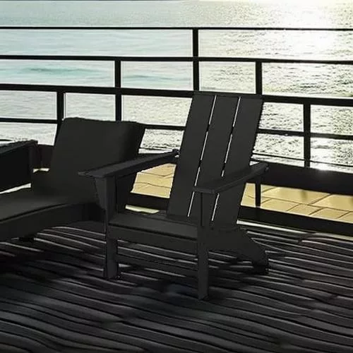POLYWOOD Modern Adirondack Modern Chair set in a poolside outdoor environment