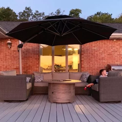 PURPLE LEAF Umbrella showcased in an elegant outdoor setting