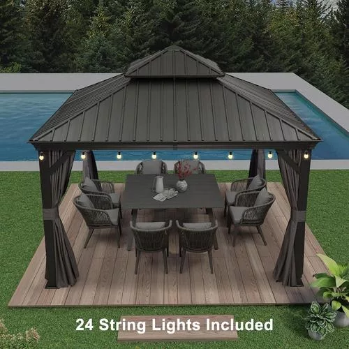 Close-up view of the integrated string lights enhancing the gazebo's ambiance