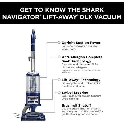 Specifications chart for Shark Navigator Lift‑Away Deluxe