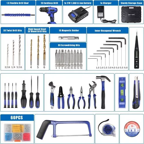 jar-owl tool set parts - complete assortment of tools for DIY home repair for budget friendly DIY home repairs.