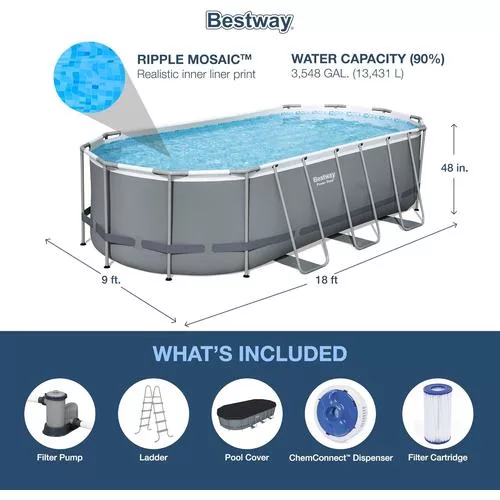 Included pump, ladder, and cover included with the swimming pool. Our review stands behind this product