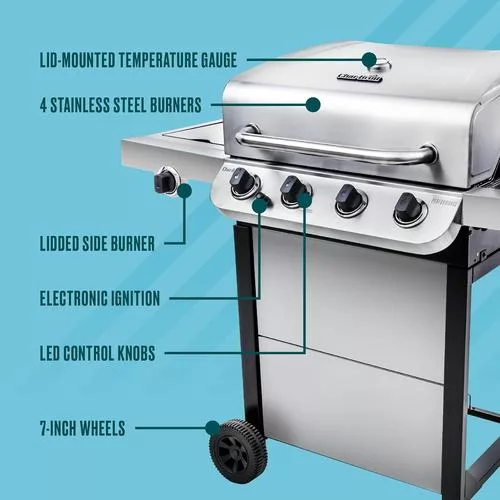 Specs label on Char‑Broil grill bbq review - Char-Broil