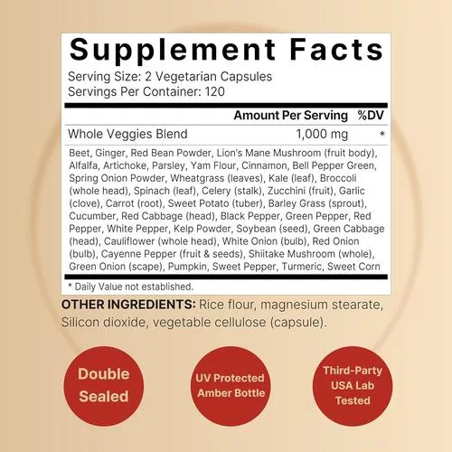 NatureBell ingredient panel showing all fruits and vegetables