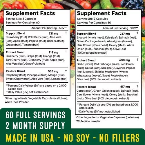 Superfood MD ingredients label listing fruits and vegetables